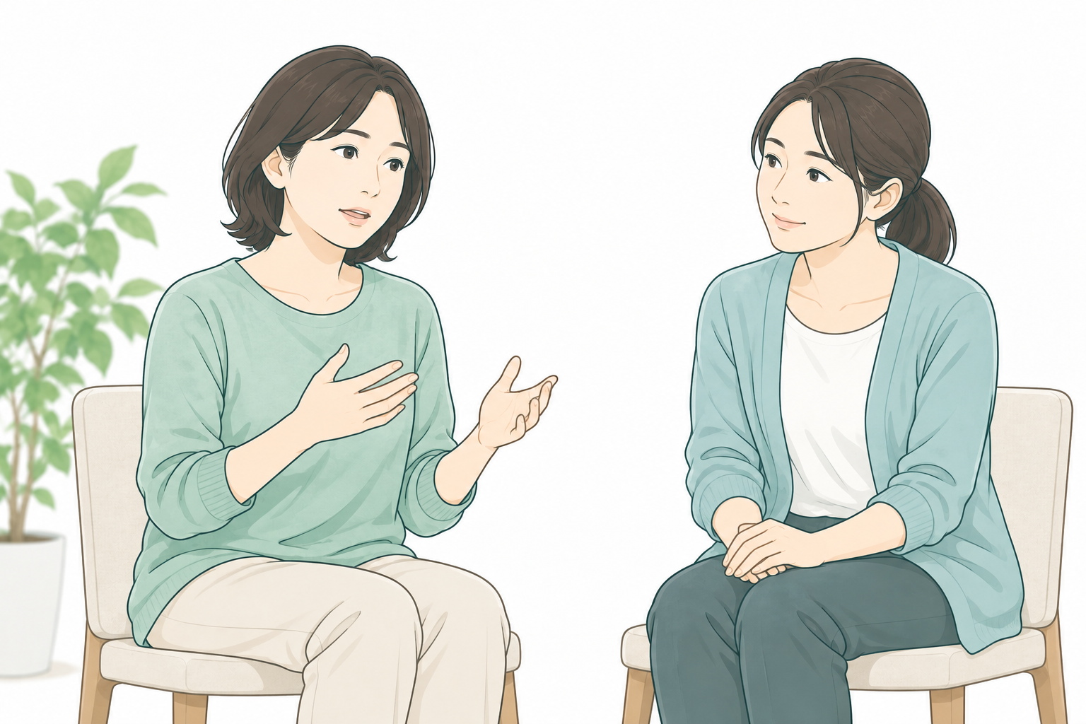 向かい合って穏やかに話す二人